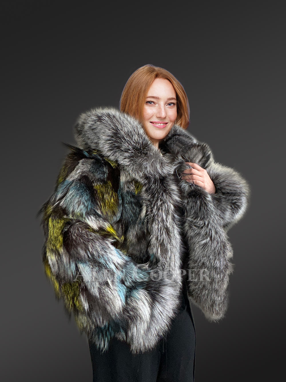 Hooded Silver Fox Crop Jacket with Captivating Looks - Image 6