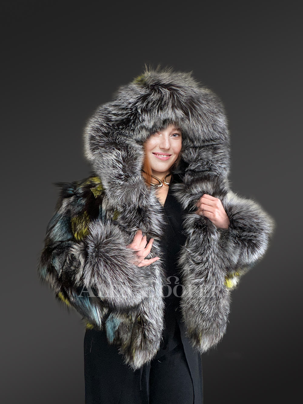 Hooded Silver Fox Crop Jacket with Captivating Looks - Image 7