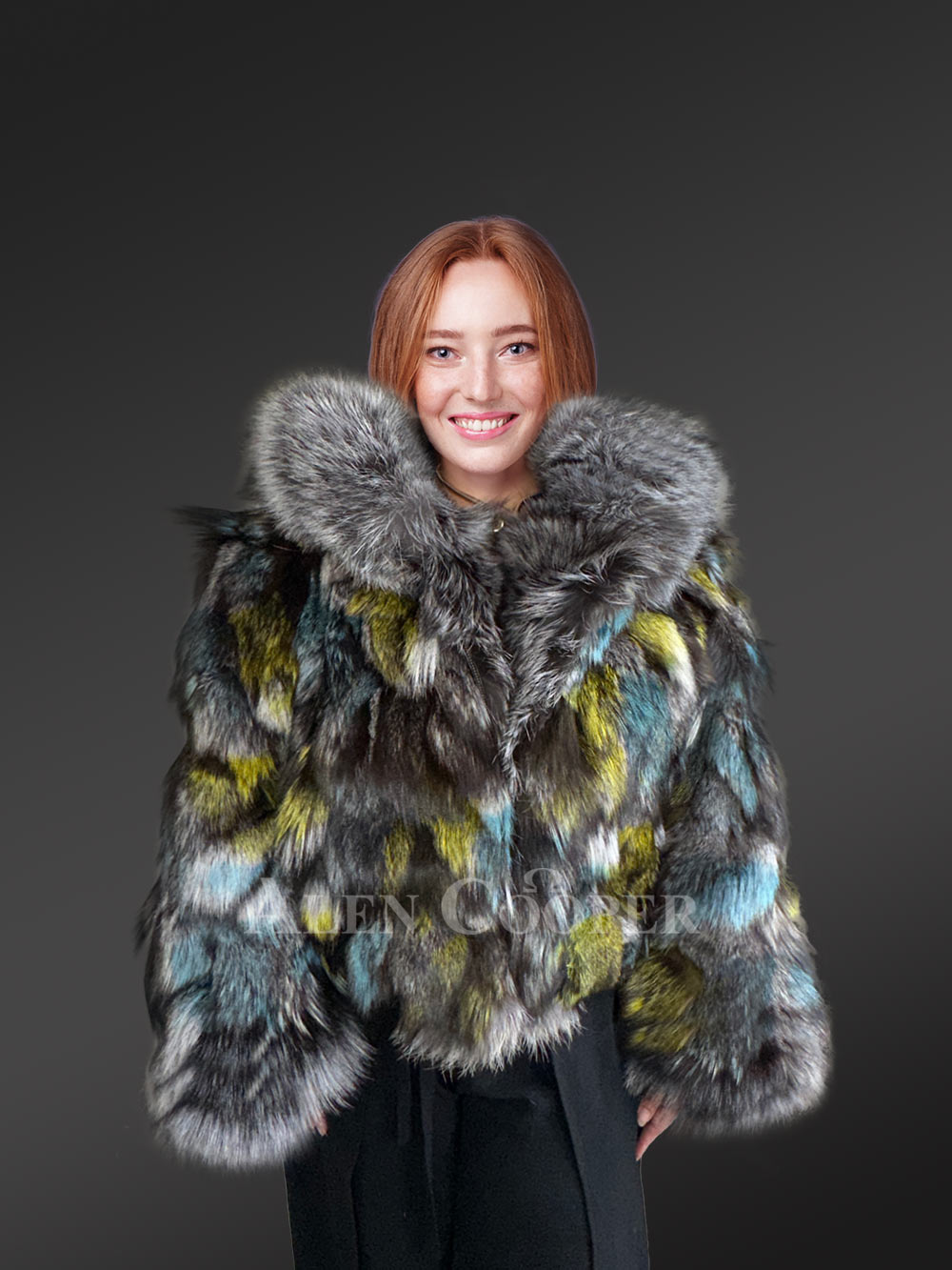 Hooded Silver Fox Crop Jacket with Captivating Looks - Image 2