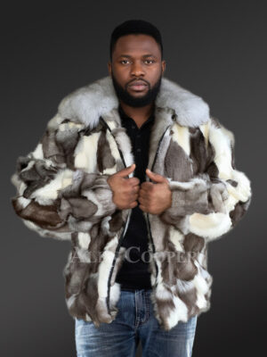 Mens Collared Fox Fur Bomber Jacket to Look Casually Elegant