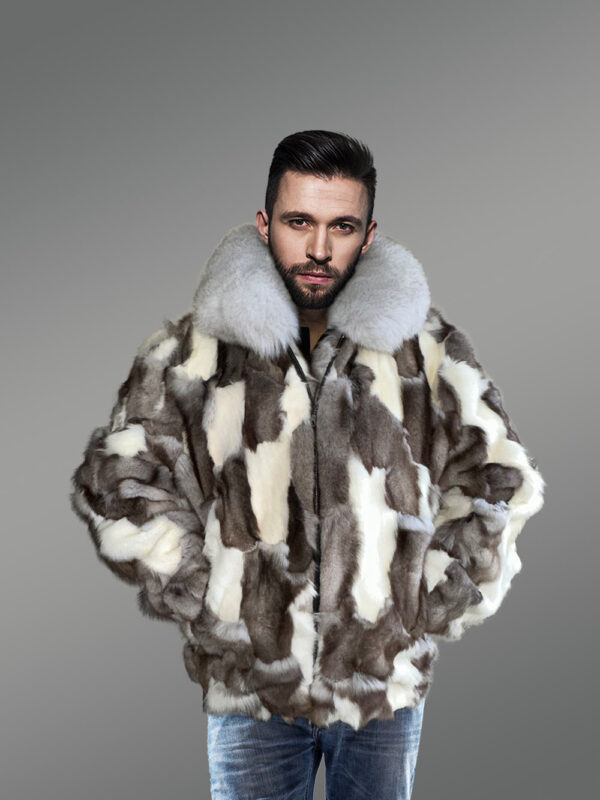 Mens Collared Fox Fur Bomber Jacket to Look Casually Elegant