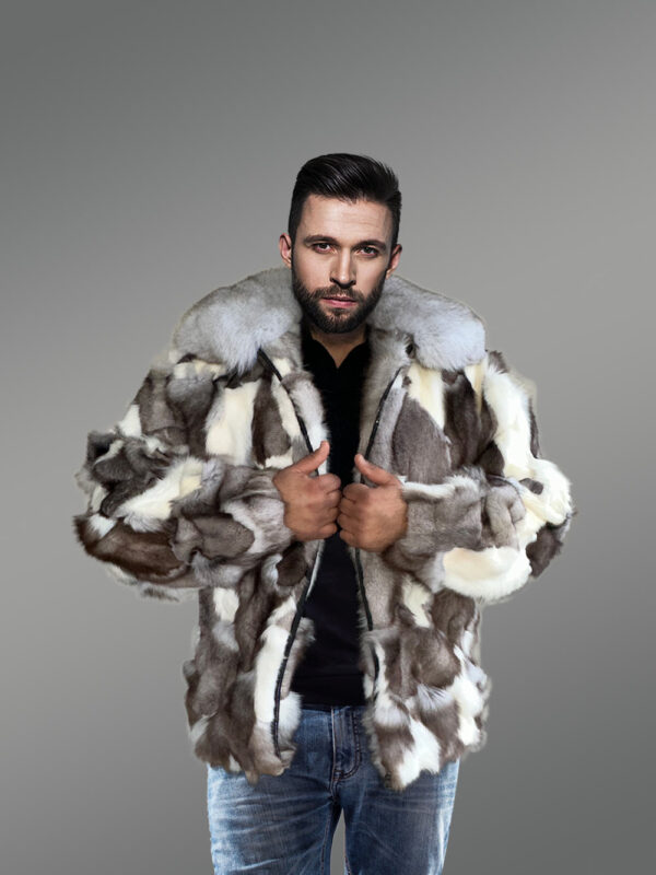 Mens Collared Fox Fur Bomber Jacket to Look Casually Elegant - Image 3