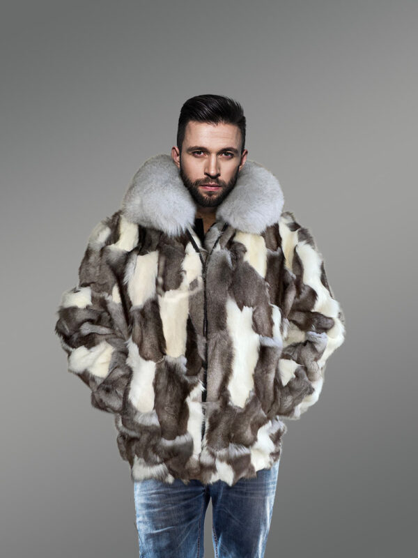 Mens Collared Fox Fur Bomber Jacket to Look Casually Elegant - Image 2