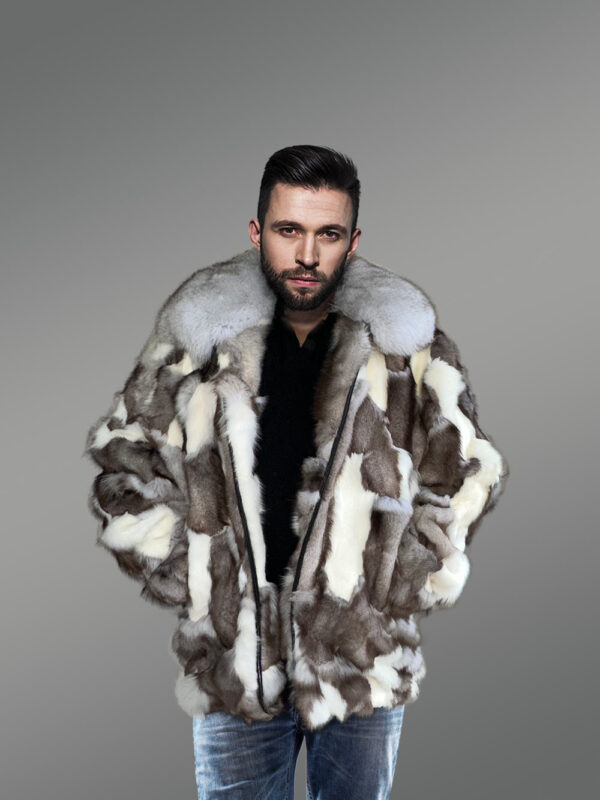 Mens Collared Fox Fur Bomber Jacket to Look Casually Elegant - Image 4