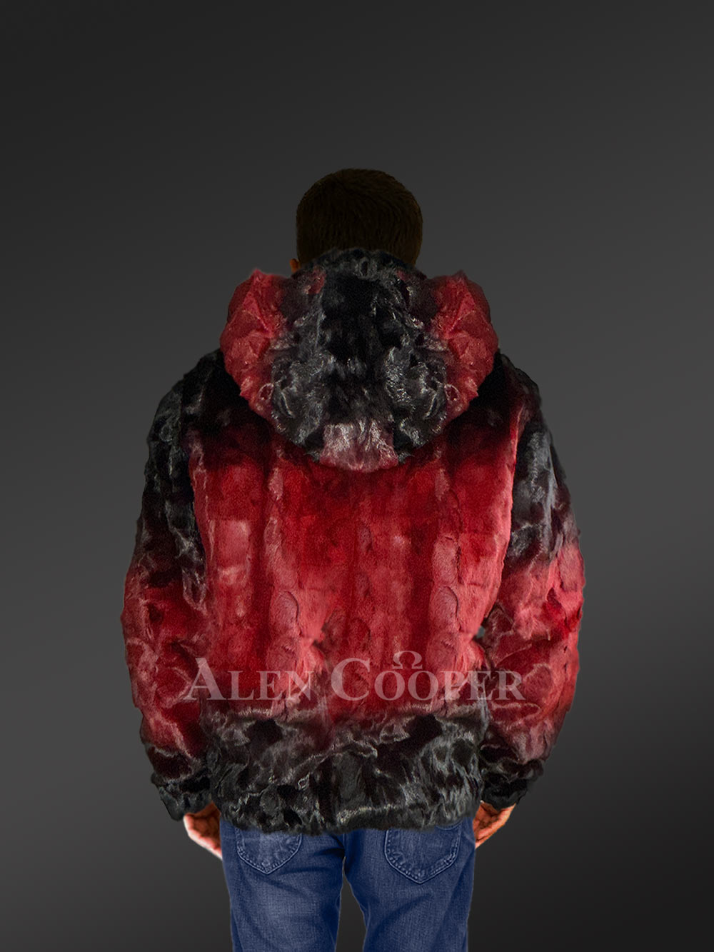 Mens Mink Bomber with Hood in a Vivid Color Combination - Image 4