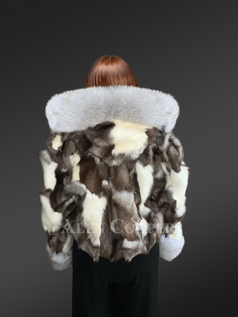 Womens Fox Fur Patterned Jacket with Stylish Hood and Cuffs - Image 5