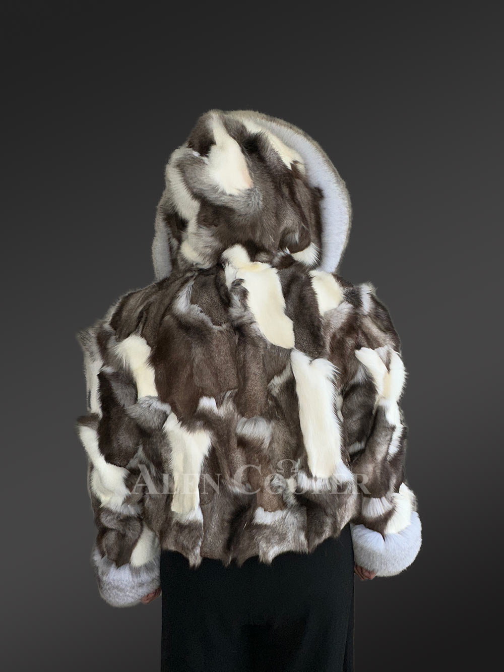 Womens Fox Fur Patterned Jacket with Stylish Hood and Cuffs - Image 7