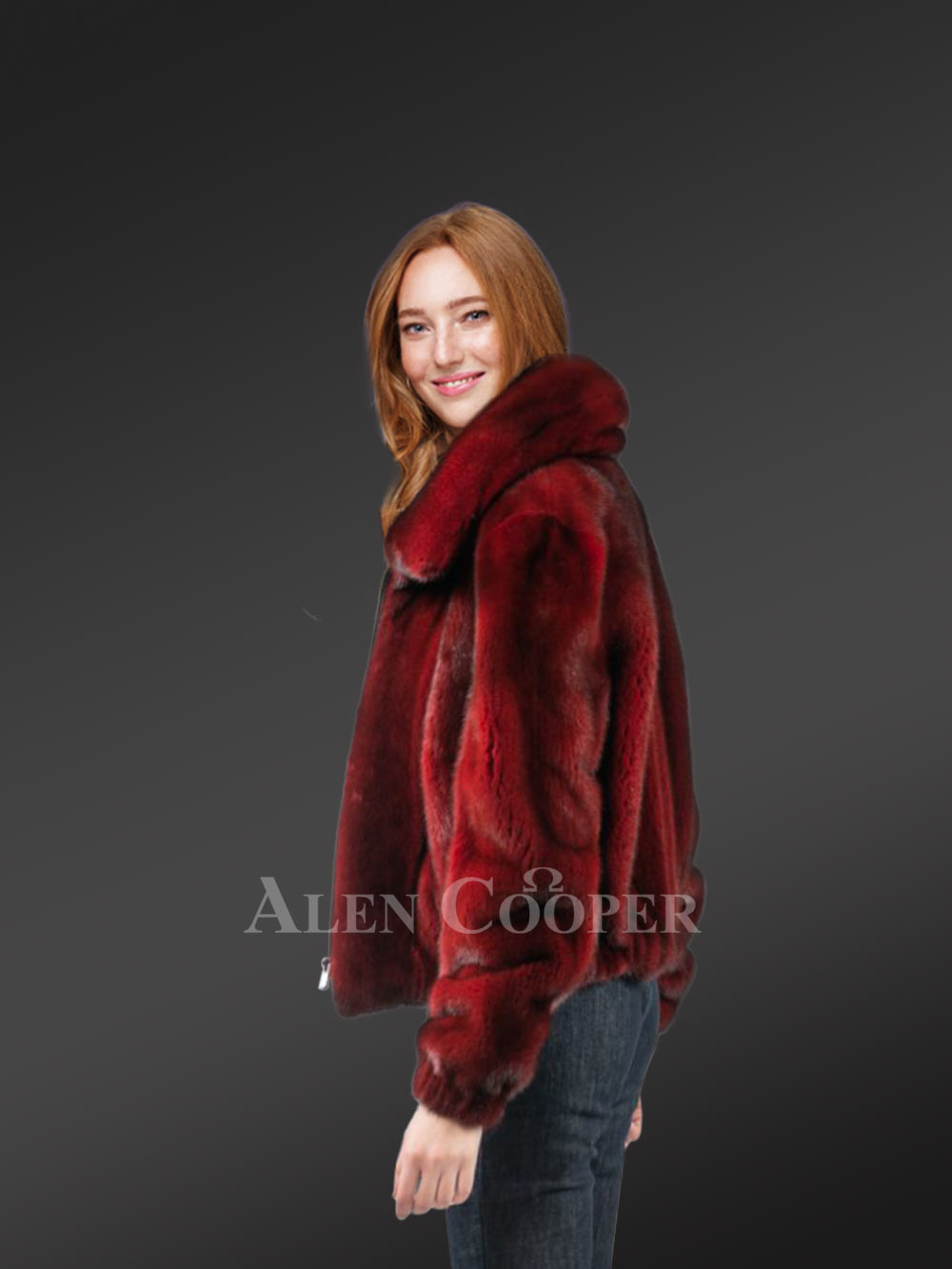 Womens Red Mink Bomber Jacket – Look Ravishing & Stay Warm - Image 2
