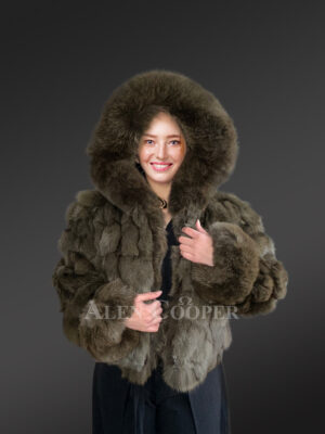 Womens Green Fox Fur Bomber Jacket