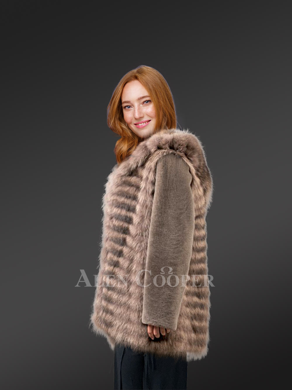 Womens Fusion Fur Coat in Brown to Be a Head-Turner at Anywhere - Image 2