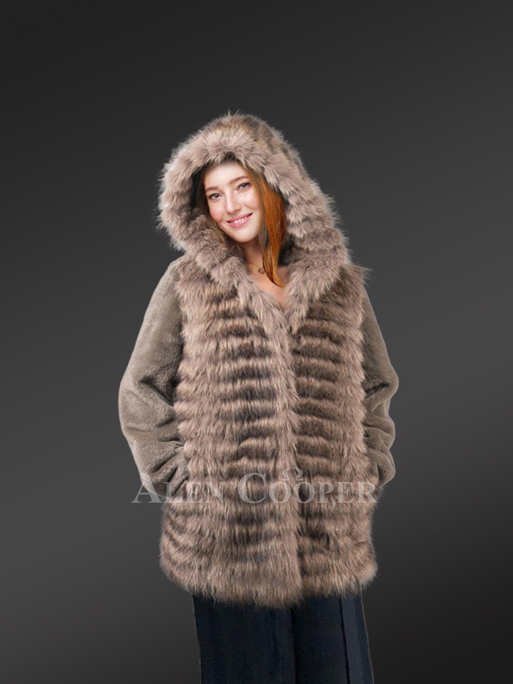 Womens Fusion Fur Coat in Brown to Be a Head-Turner at Anywhere - Image 3