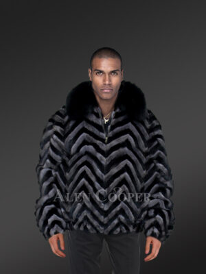 Mens Two Tone Mink Bomber Jacket - Exuding an Opulent Comfy Vibe