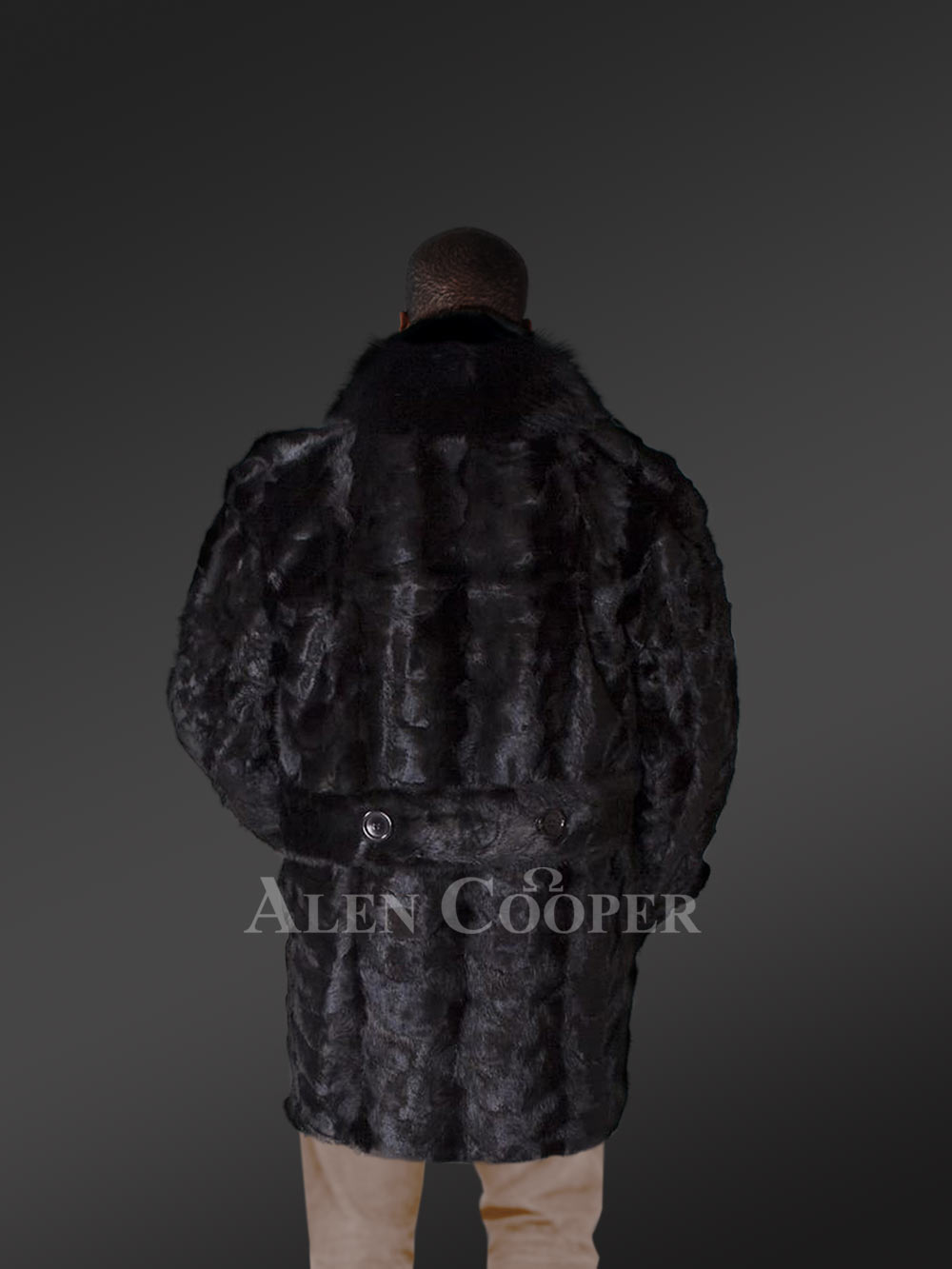 Mens Mink Pea Coat with Fox Fur Lapel – Classy Looks with Comfort - Image 2