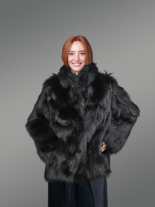 Womens Black Raccoon Coat - Image 3