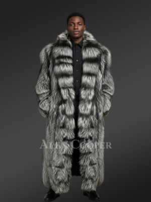 Mens Long Silver Fox Coat with Frontline for High Fashion Looks