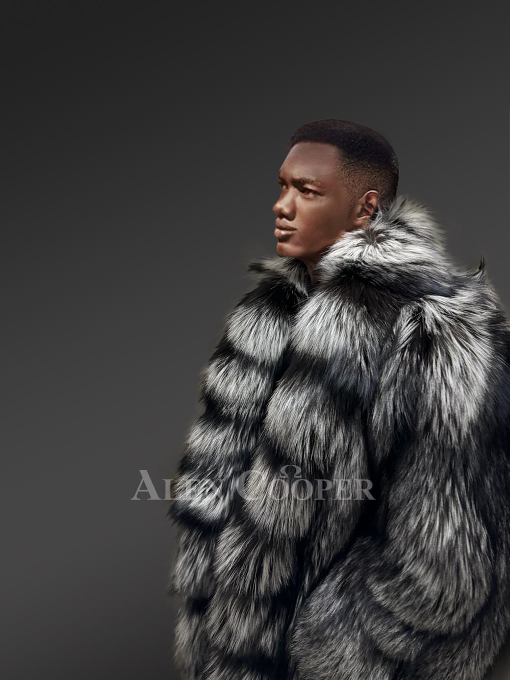 Mens Long Silver Fox Coat with Frontline for High Fashion Looks - Image 3
