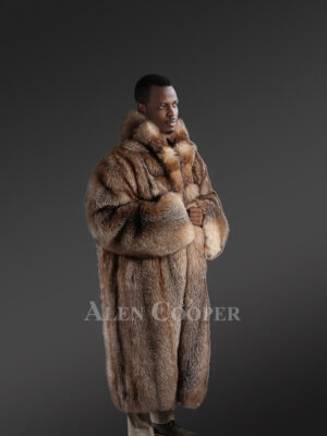 Mens Crystal Fox Trench Coat – Perfect Fusion of Elegance & Cozy Warmth
