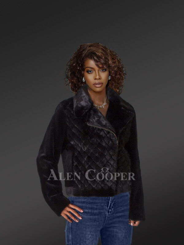 Full Skin Mink Biker Jacket with Quilt Pattern