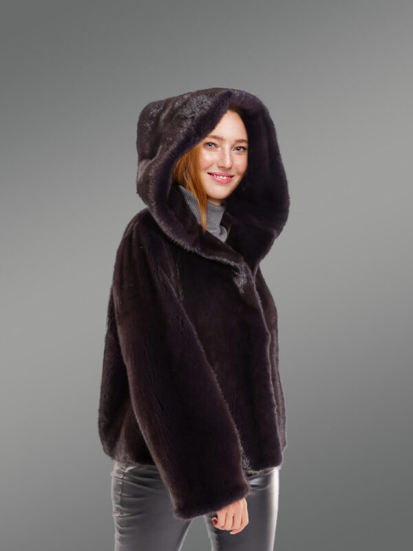 Full Skin Mink Coat with Lapel in Rich Brown - Image 6