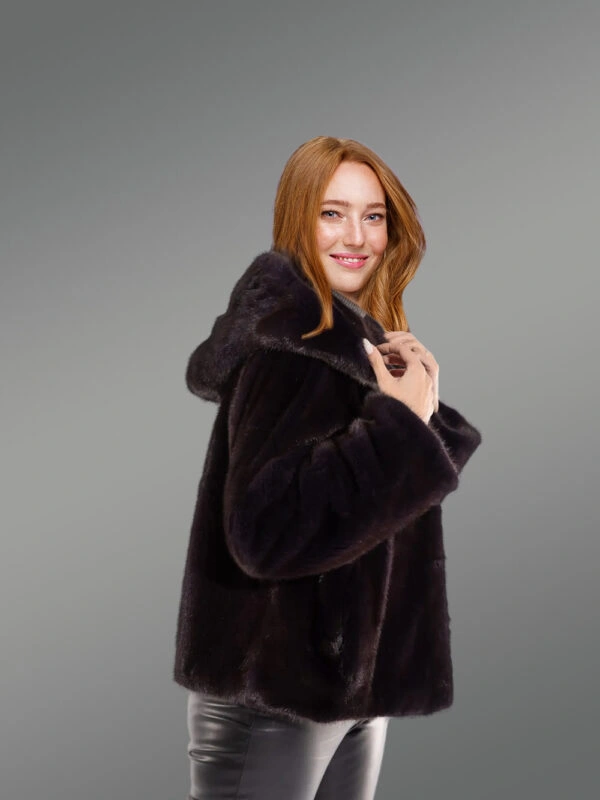 Full Skin Mink Coat with Lapel in Rich Brown - Image 7