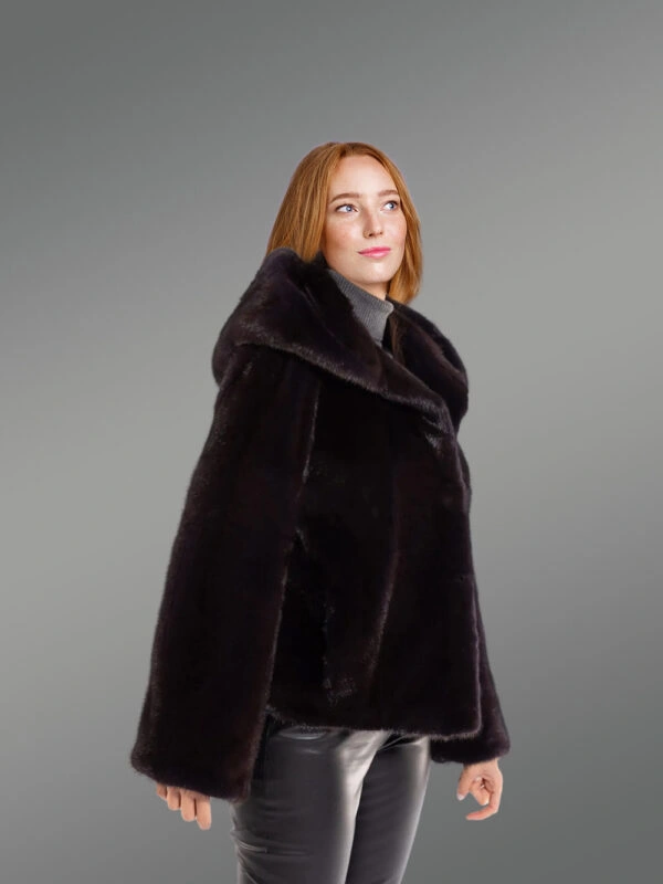 Full Skin Mink Coat with Lapel in Rich Brown - Image 5