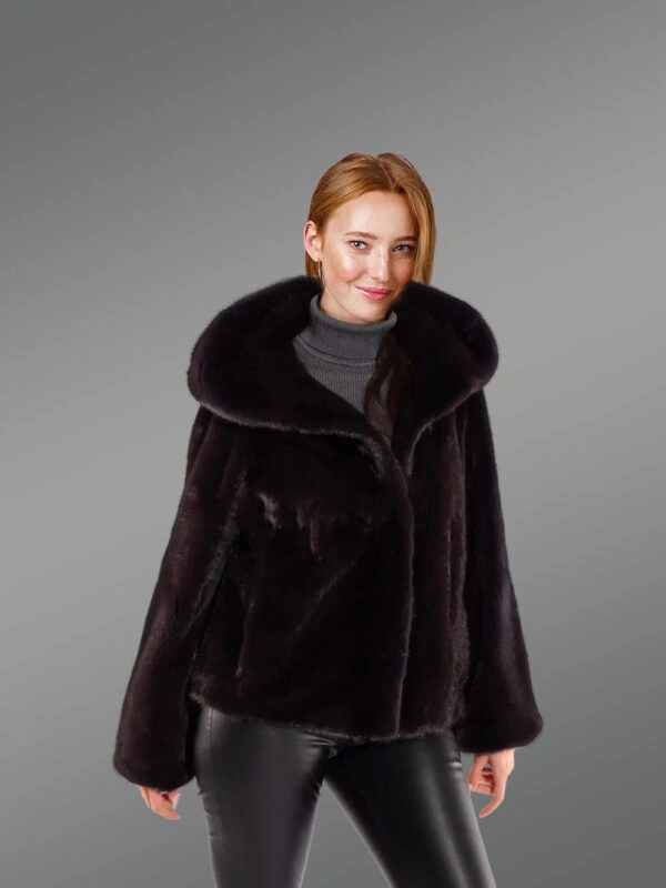 Full Skin Mink Coat with Lapel in Rich Brown - Image 4