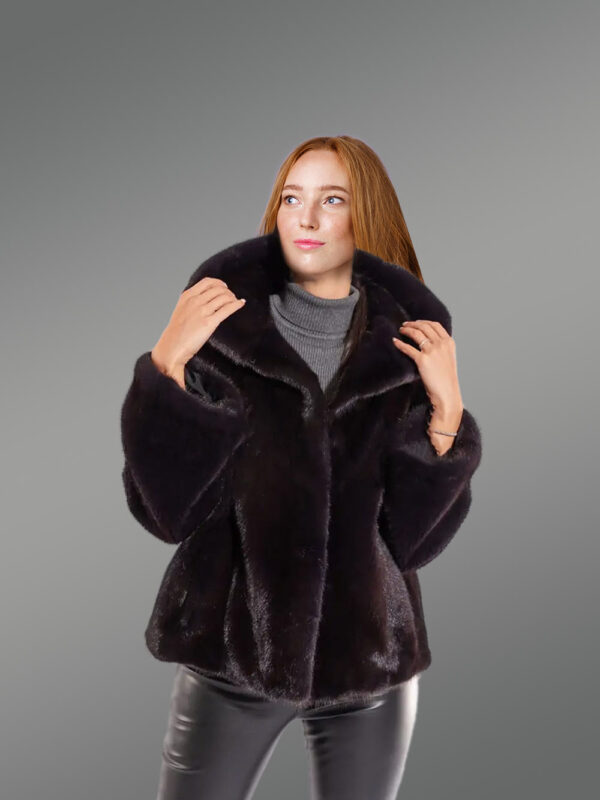 Full Skin Mink Coat with Lapel in Rich Brown - Image 3