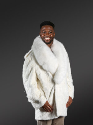 Mens Mink Pea Coat with Fox Fur Collar