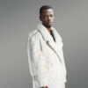 Men’s Oversized Sheared Blue Iris Section Mink Pea Coat With Full Skin Mink Collar in White (2)