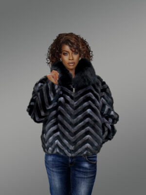 Women’s 2 Tone Mink Zigzag Bomber