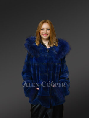 Womens Mink Blue Coat with Fox Fur brings Unparallel Charm and Warmth
