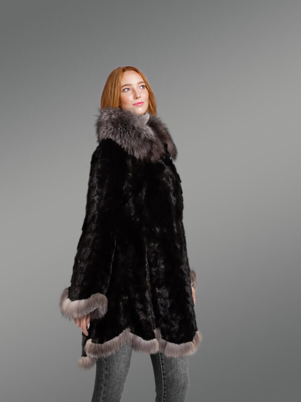 Women's Mink Swing Coat with Fox Fur Trims - Image 5