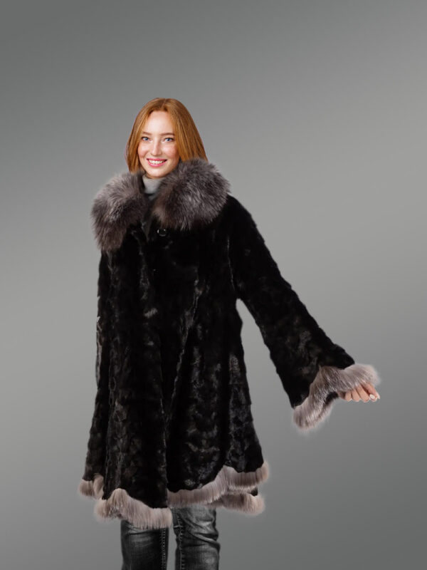 Women's Mink Swing Coat with Fox Fur Trims