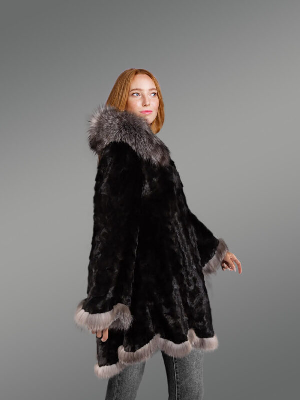 Women's Mink Swing Coat with Fox Fur Trims - Image 3