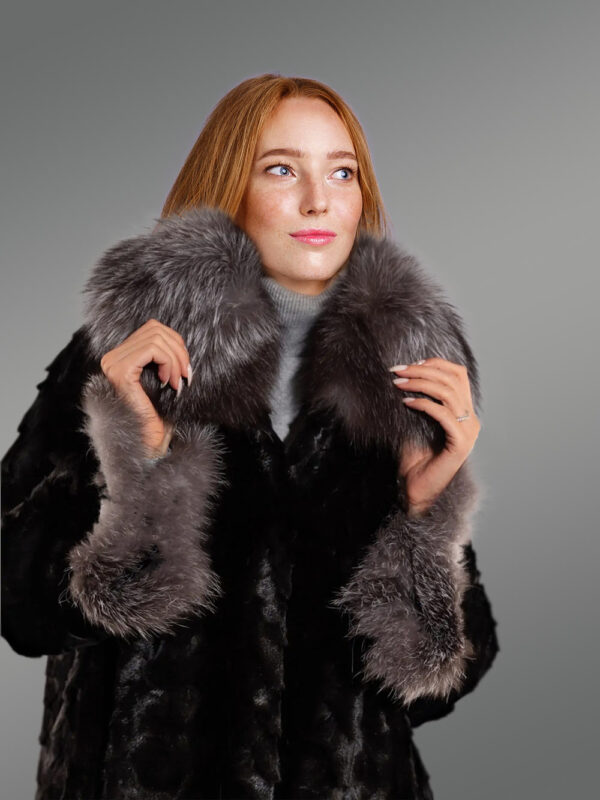 Women's Mink Swing Coat with Fox Fur Trims - Image 2