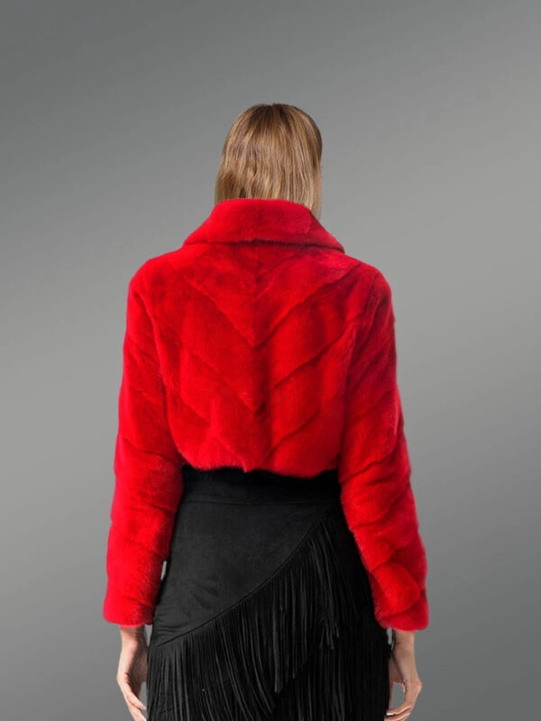 Authentic Mink Fur Coat in Red for Stylish Women - Image 4