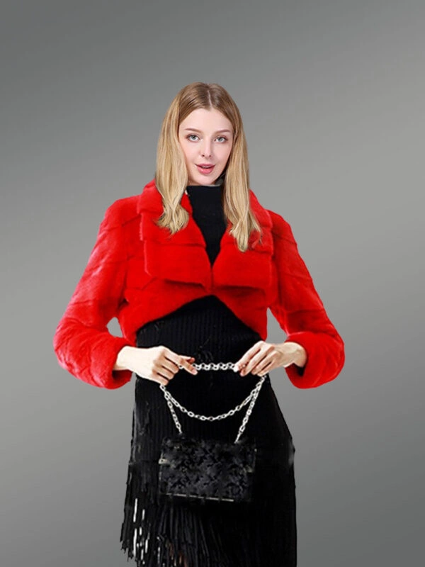 Authentic Mink Fur Coat in Red for Stylish Women