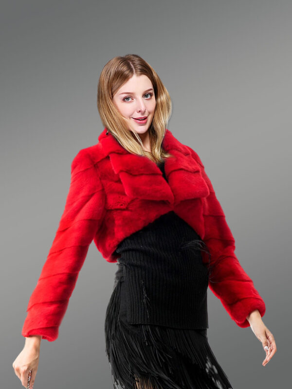 Authentic Mink Fur Coat in Red for Stylish Women - Image 2