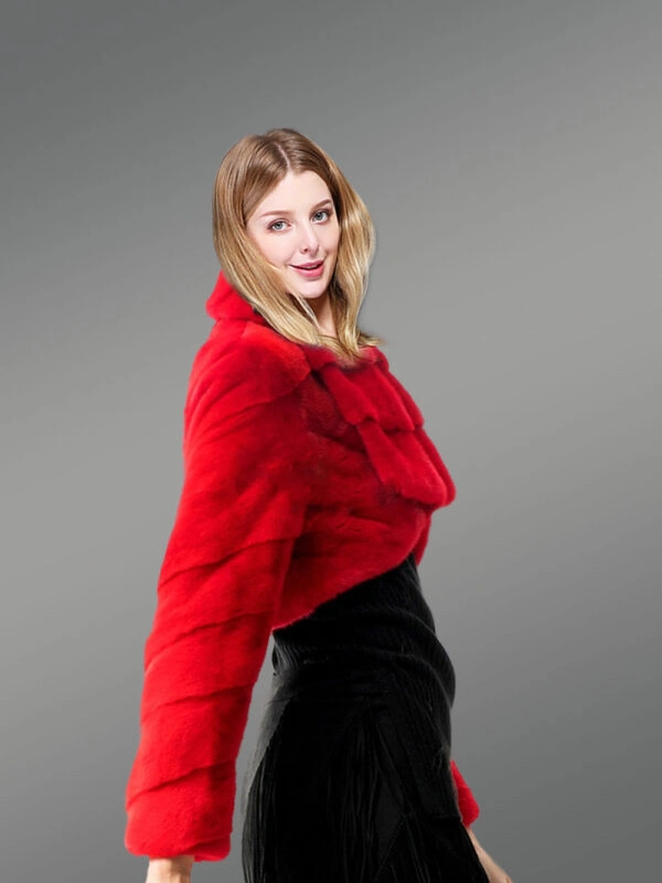 Authentic Mink Fur Coat in Red for Stylish Women - Image 3