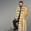 Men’s Golden Fox Fur Long Tuxedo Coat