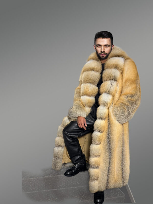 Men’s Golden Fox Fur Long Tuxedo Coat