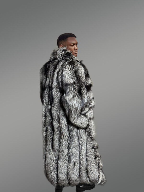 Mens Long Silver Fox Coat with Frontline for High Fashion Looks - Image 3