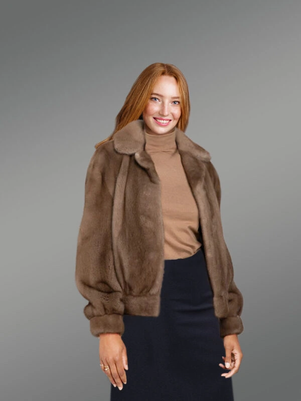 Mink Fur Bomber Jacket with Belt for Women - Image 2