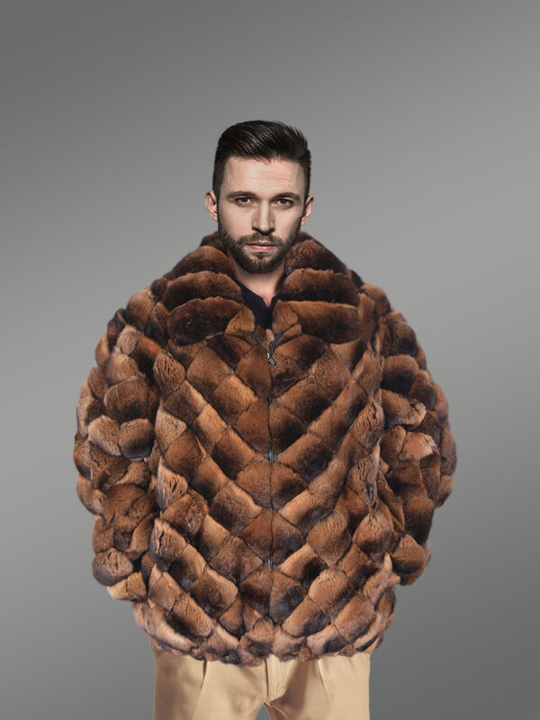 Mens Chinchilla Fur Bomber Jacket