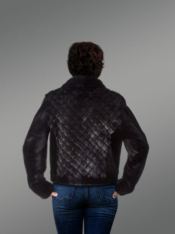 Women’s Mink Biker Jacket with Diamond Pattern - Image 2