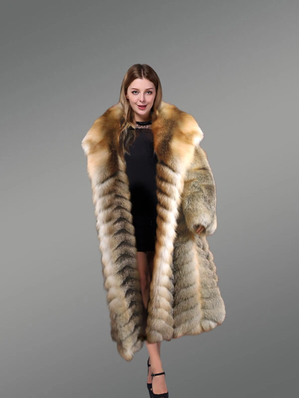 Golden Fox Fur Long Coat - Image 4