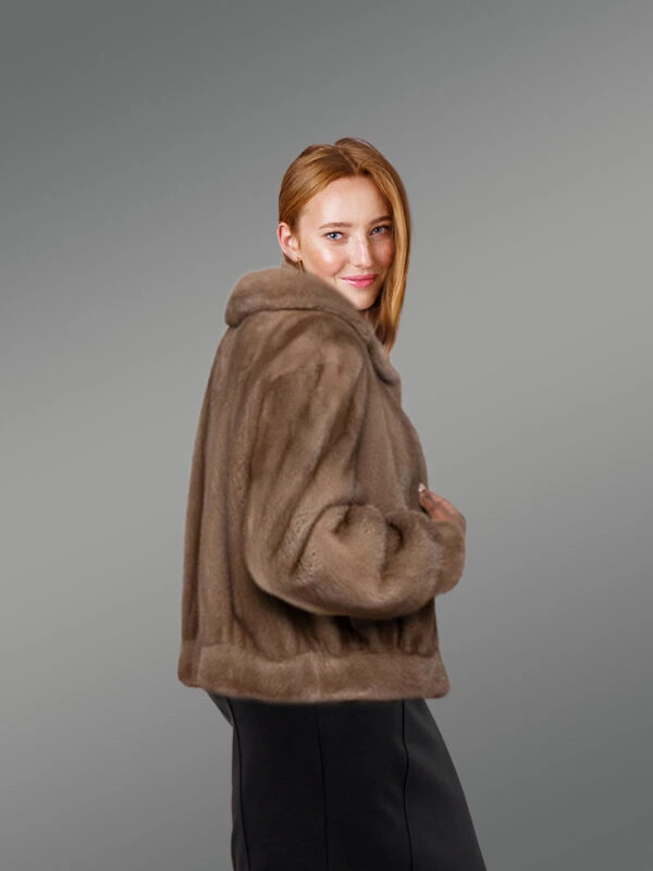 Mink Fur Bomber Jacket with Belt for Women - Image 3