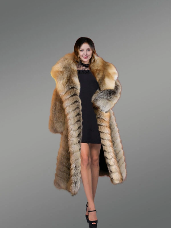 Golden Fox Fur Long Coat - Image 2