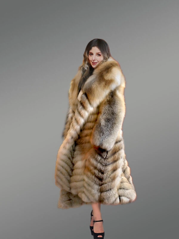 Golden Fox Fur Long Coat - Image 3