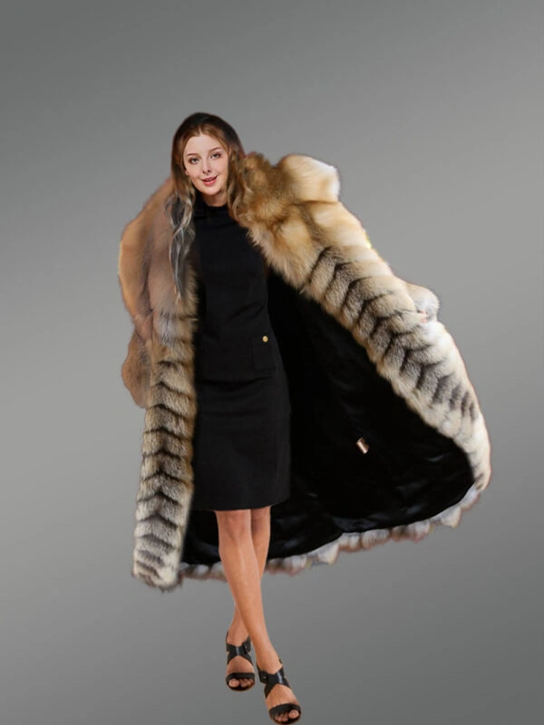 Golden Fox Fur Long Coat - Image 6